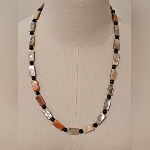 Artisan Abalone Carnelian Onyx Semi Precious Bead Necklace
